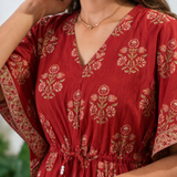 Brick red dandelion cotton kaftan