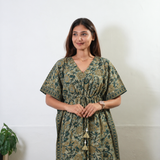 Green tie and dye cotton kaftan