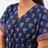 Midnight blue and red cotton kaftan