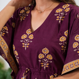 Wine and mustard floral cotton kaftan