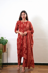 Deep maroon floral cotton suit set