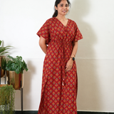 Brick red ajrakh butta cotton kaftan
