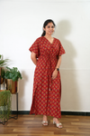 Brick red ajrakh butta cotton kaftan