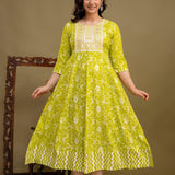 Lime green anarkali kurta